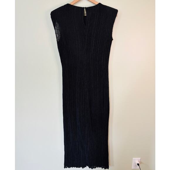 ASTR The Label Black Plisse Maxi Dress xs Sleeveless Padded Shoulder Cocktail - Picture 5 of 11